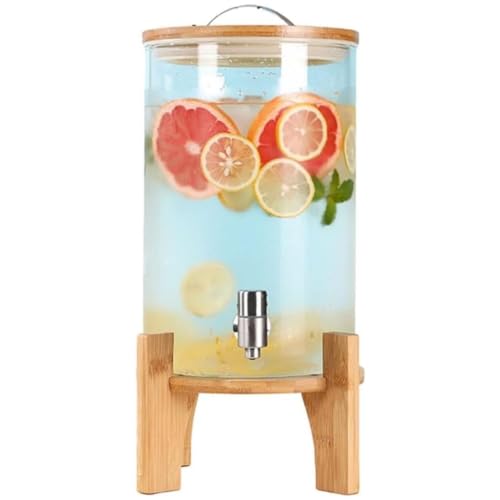 Bxzzuisドリンクサーバー ガラスのやかん 5L / 7.5L / 10L 大容量 高温耐性 蛇口付き 竹の木製ブラケット 冷水筒 ウォータータンク 水差し 梅酒ジュースビール密閉保存容器 レストラン パーティー ホテルに最適 飲料収納 (7.5L)
