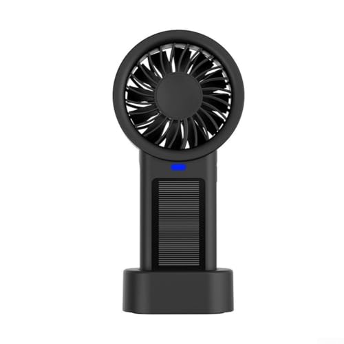 Ventilador portátil de mano – Ventilador personal recargable por USB – Pequeños ventiladores de escritorio alimentados por energía solar con base – 5 velocidades, potentes ventiladores solares para
