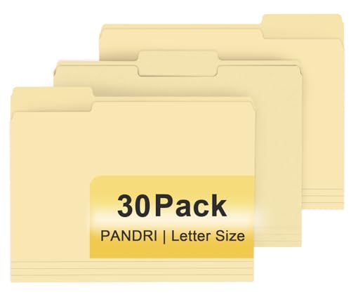 File Folder, PANDRI 30 Pack File Folder, 1/3 Cut Tab, Letter Size, Filing Folder for Office School Business, Manila