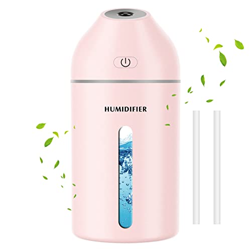 Portable Mini Humidifier, 320ml USB Personal Desk Humidifier, Small Cool Mist Humidifier with Night Light for Bedroom, 2 Mist Mode, Auto- shut Off, 19db Ultra Quiet Humidifier for Travel, Car, Office