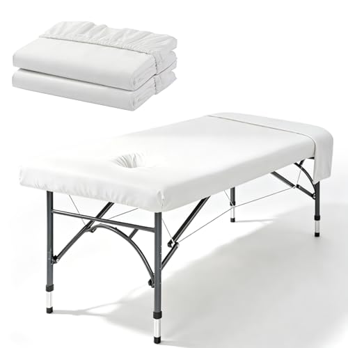 Lot de 2 housses pour table de massage avec trou : 70 x 190 x 12 cm - Lavables - Housse pour table de massage hyperélastique - Pour tables de beauté - Pour...