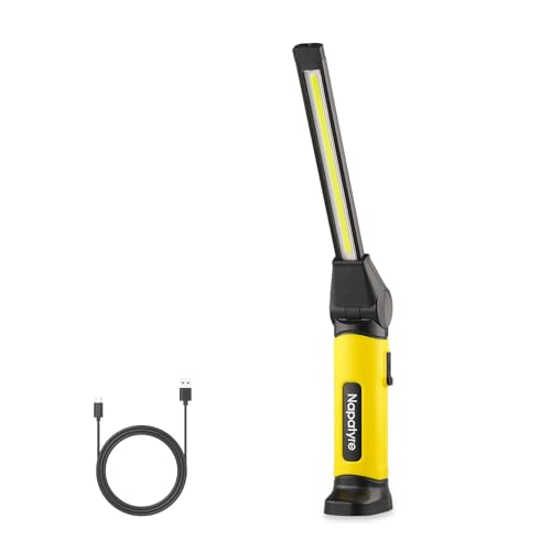 Napatyre Lampe de Travail, 4000mAh Baladeuse LED Rechargeable avec Base Magnétique, 3 Modes Lampe de Poche pour Auto, Atelier, Camping et Urgences (1 Pièces)