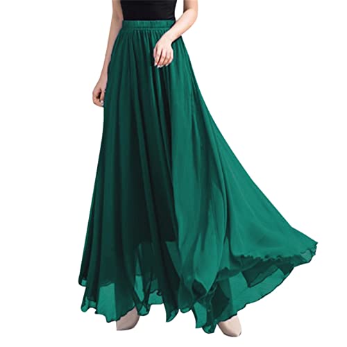 Jupe Longue En Mousseline De Soie Femme Mode Fluide Couleur Unie Jupe Boheme Avec Doublure IntéRieure Taille Haute Jupe Chic Et Elegant Confortable Et Respirant D'éTé...