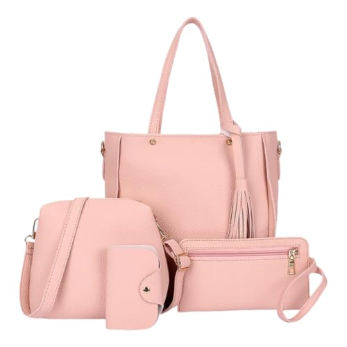 Elegant 4Pcs Women's PU Leather Shoulder Bag Set Crossbody Purse Shoulder Bag Card Holder Casual Handbag