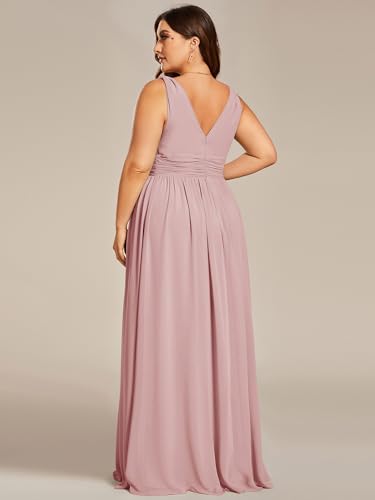 Image of Ever-Pretty V Neck Sleeveless Pleated Chiffon Maxi Plus Size Formal Dress for Women Bridesmaid Dresses 09016-DA