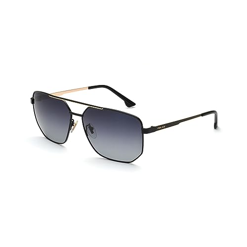 Image of Police Eyewear | Smoke Gradient Lens Hexagon Sunglass | Full Rim | Shiny Black-Shiny Light Gold Frame With 100% U.V. Protection | Men Sunglasses | Large Size | Splb36K61304Sg