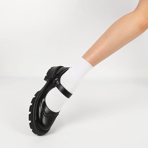 Eldof Women's Mary Jane Shoes Platform Lug Sole Low Heel Chunky Pumps Round Toe Ankle Strap Oxfords Dress Shoes for Uniform Graduation School Work 2 Inches3