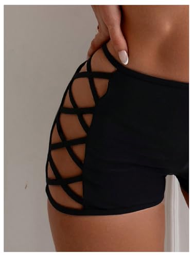 SweatyRocks Women's Criss Cross Swim Shorts High Waisted Bathing Suit Bottoms Swimwear4