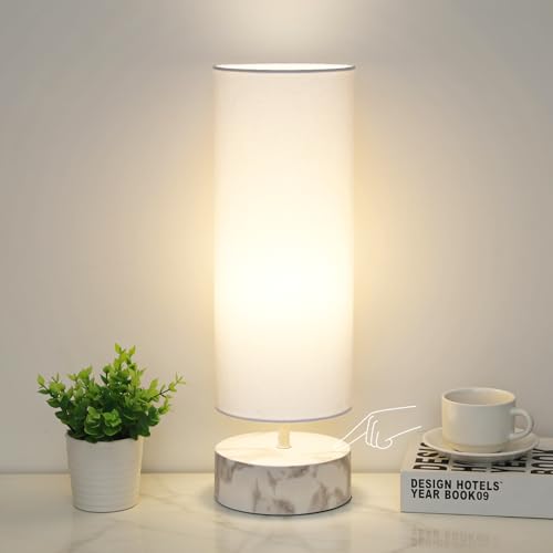 Touch Table Lamp with Metal Base Covered with Marble Grain, 3 Way Dimmable Modern Bedside Nightstand...