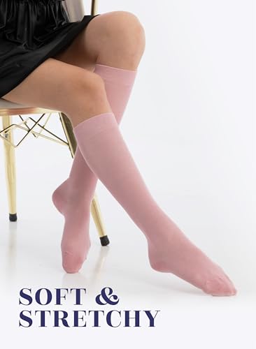 Image of Hugh Ugoli Women's Rayon Derived from Bamboo Knee High Socks Comfort Seam Long Dress Socks, Shoe Size 5-8 /8-11, 4 Pairs