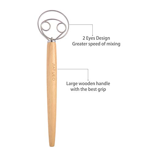 image for JIAFUEO Danish Dough Whisk, Hand Mixer Dough Hook, 13 Inches Premium S