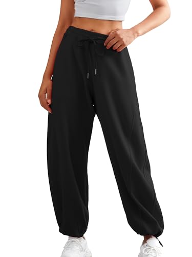 ELLEVEN Women's Y2K Wide Leg Sweatpants - High Elastic Waist Baggy Pants with Pockets & Adjustable Ankle Drawstring Cuffs2