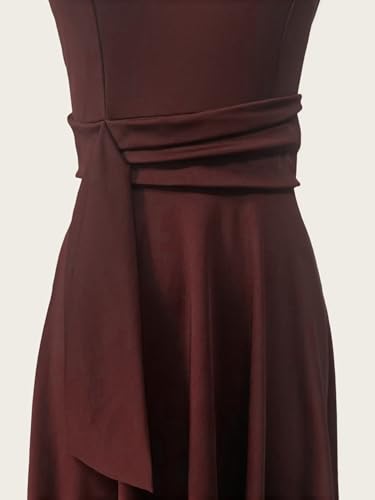 Image of FENJAR Women's Elegance Audrey Hepburn Style Ruched Dress Round Neck Sleeveless Swing Midi A-line Dresses (US, Alpha, XX-Large, Regular, Regular, A-Wine)