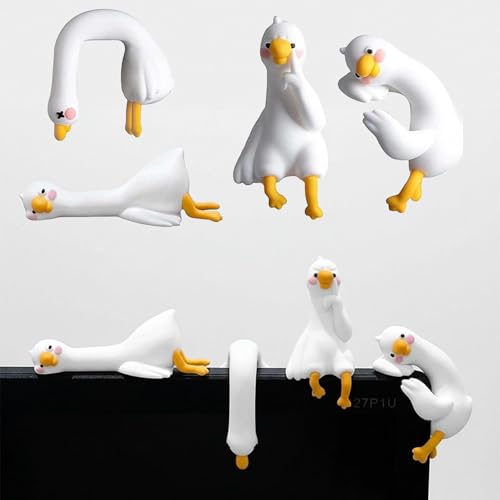 4 adornos de escritorio de pato perezoso cansado, adornos de escritorio de patos perezosos, lindas figuras de pato pequeño, divertida decoración de patos para monitor de computadora, decoración de