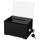 Acrylspendenbox, Spendenbox Abschließbar, Wahlurne mit Schlüssel Schloss und Schildhalter, Vorschlagsbox, für Abstimmungen, Visitenkarten, Gewinnspiele, Wettbewerbe, Kommentare, Schwarz