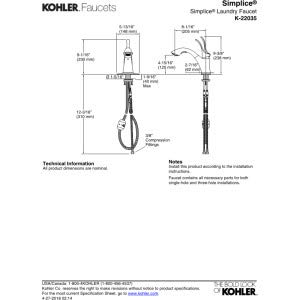 KOHLER K-22035-VS Simplice Laundry Sink Faucet, Single Handle Pull