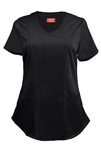 M&M Scrubs Women's Stretch Mock Wrap Scrub Top 8201 (Black, Small)