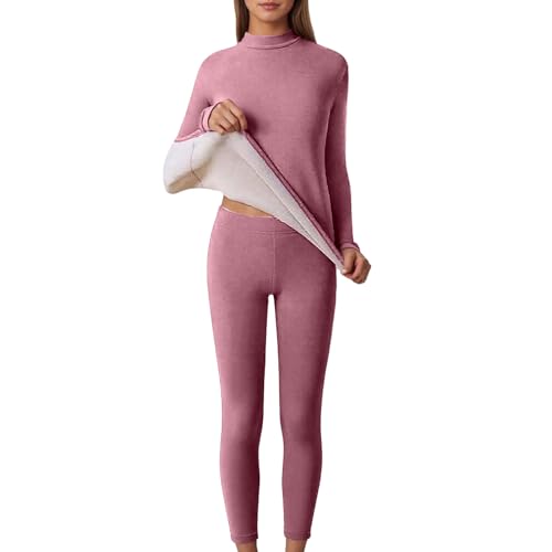 Generisch Traje de pantalón para mujer, ropa interior térmica, conjunto de pijama, cuello alto, parte superior y pantalón largo, forro polar, mullido, pijama, chándal, otoño, invierno, cálido, ropa de