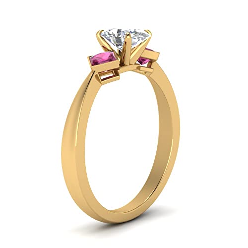 Image of Choose Your Gemstone Kite Design Diamond CZ Ring Yellow Gold Plated Oval Shape 3 Stone Engagement Rings Everyday Jewelry Wedding Jewelry Handmade Gifts for Wife US Size 4 to 12
