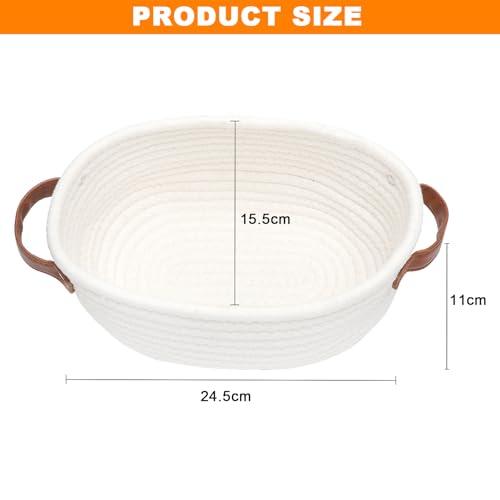 KQDRAVINE Aufbewahrungskorb Geflochten, Baumwollseil Körbchen mit Henkel, Kleiner Korb Geflochten Körbe Aufbewahrung Bad, Flechtkorb für Dekoration, Geschenkkorb Leer, Weiß