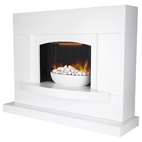 Warmlite WL45046 Oxford Pebble Fireplace with an Adjustable Thermostat and Weekly Timer, 1800W, White