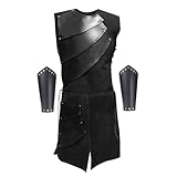 RYCUZYNU Men's Side laces up Knight Viking Pirate Armor Long Waistcoats Vests Long Bracer Costume Set Black, Small(Chest 36-38)