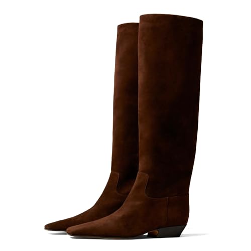 Knee High Boots for Women Chunky Low Heels Square Toe Tall Boots Long Boots Pull on Fashion Casual