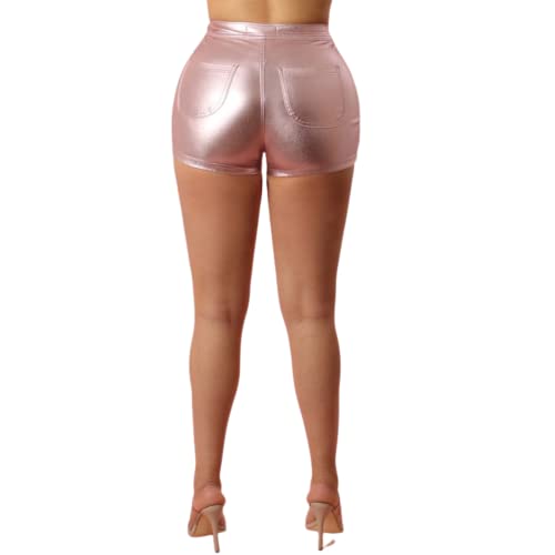 Jaytep Womens Holographic Skinny Metallic Pants Stretch Fashion Casual Disco Metallic Jean Shorts2