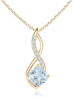 Angara Natural Aquamarine Infinity Pendant/Necklace with Diamond Accents in 14K Solid Gold/Platinum for Women | March Birt...