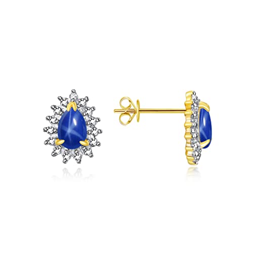 RYLOS Matching Jewelry For Women 14K Yellow Gold Diamond & Blue Star Sapphire Matching Earrings, Pendant Necklace and Ring Set with 18" Chain 6X4MM Jewelry For Women Womens Jewelry Gold Jewelry - Afbeelding 3