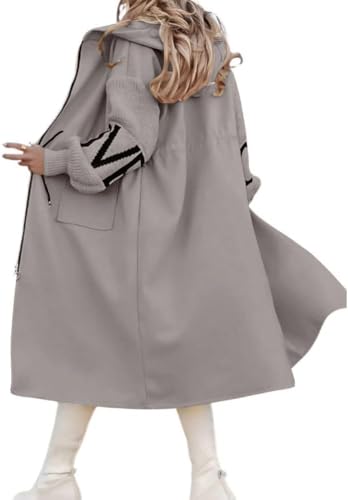 Women's Hooded Long Sleeve Knitted Sleeves Patchwork Casual Jacket, Casual Knitted Sleeve Outerwear with Pockets - Main Image