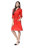 robe chemise rouge Robe chemise, bouton de revers à manches 3/12, longueur genou, robe de travail formelle avec poches et ceinture. Robes de printemps et d'automne.