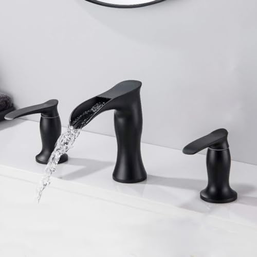 Mitigeur de lavabo cascade noir MOCHAMIK en acier inoxydable G1/2 avec 2 poignées