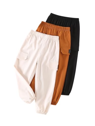 Boys Cargo Pants 3 Pack Nylon Parachute Trousers Lightweight Outdoor Jogger Pants for Playwear 3-14Years