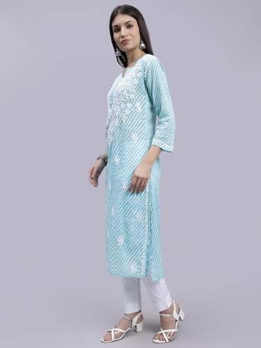 Image of Seva Chikan Hand Embroidered Lucknowi Chikankari Regular Fit Straight Malmal Cotton Kurta Kurti for Women SCL4458