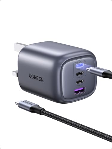 UGREEN Nexode 4-Port 65W USB C Charger with 100W Cable Foldable Type-C Fast Wall Charge Plug GaN Laptop Charging Adapter Compatible for Galaxy S25U MacBook Air HP/Dell/Lenovo iPad iPhone 17 Pro Max