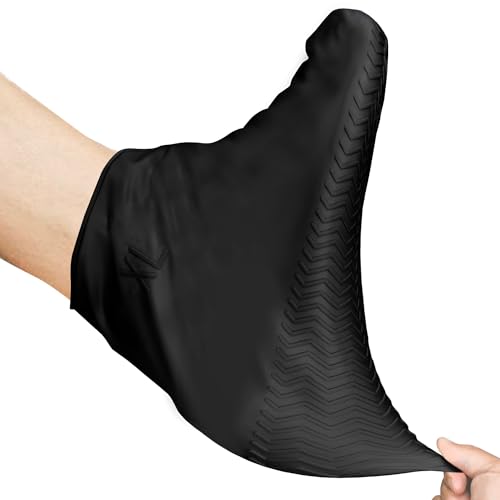 Image of Waterproof Shoe Covers - Upgrade Silicone Rain Shoe Covers Reusable Non-Slip Washable for Rainy and Snowy Outdoors Garden etc, Rain Boots for Men Women Kid (Large, Black)