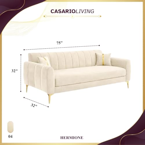 Image of Hermione Luxe Velvet-Suede Fabric 3 Seater Sofa | Comfortable Seating | Modern Sofa for Living Room - Cream