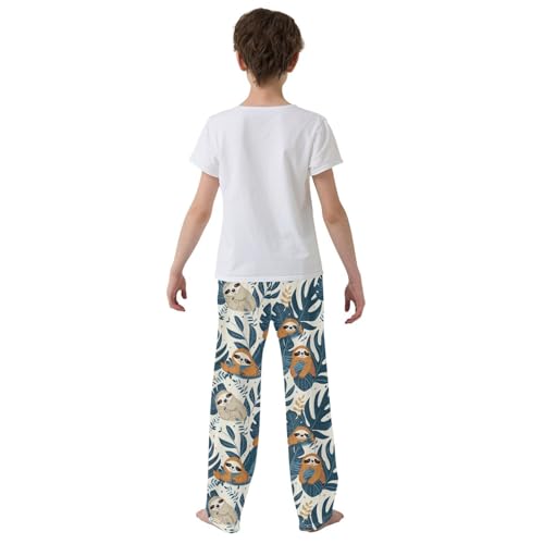 ZZXXB Sloth Leaves Boys Long Pants Soft Trousers Elastic Waist Kids Lounge Bottoms with Pockets S-XL3