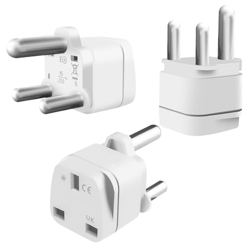 South Africa Plug Adapter, 3 Pack UK to South Africa Plug Adapter, South Africa Power Adapter, South African Plug Adaptor for Botswana, Somalia and More(Type M)