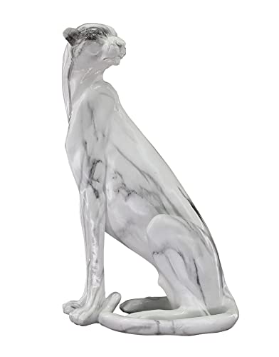 SGRIMALT Statuette Grande panthère Design, Modèle Assis, Blanc et Effet Marbré, H 40 cm