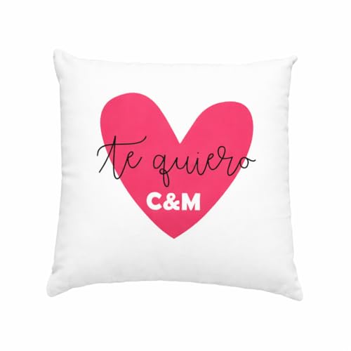 Regalisimos Cojín Te Quiero Corazón Personalizado con Iniciales Relleno Incluido Regalo San Valentín Pareja Novio Novia Aniversario Romántico (45 x 45)
