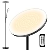 Coollia Lámpara de Pie, LED Lámpara de Suelo con Doble Luz con Mando a Distancia, Atenuador Dimmer Continuo, 4 Temperaturas de Color, Lámpara Moderna para Dormitorio, Estudio y Oficina