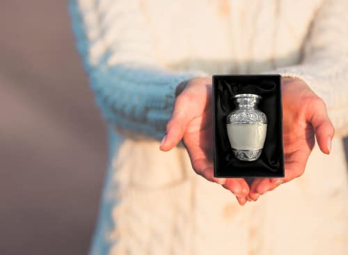 Image of Small Urn for Human Ashes Keepsake - Mini Urn for Ashes - Handcrafted Pearl White Keepsake Urns - Elegant Memorial Ash Holder