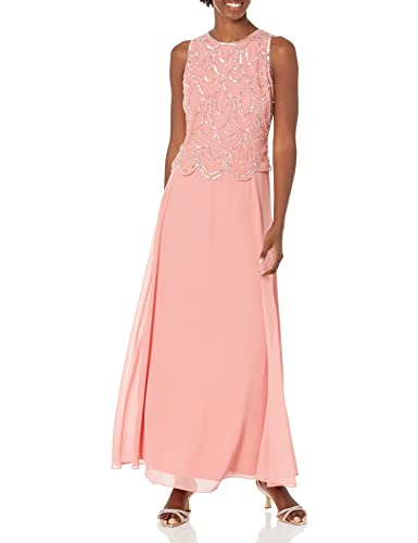 Image of J Kara Womens Plus Size Sleeveless Beaded Pop Over Long Dress with Scarf