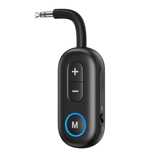 OQIMAX Bluetooth 5.3 Transmitter Receiver, Portable Bluetooth Headphone Adapter, AUX Wireless Audio Adapter with Noise Cancelling, Hands Free Calls, 14H Playtime, for Speaker TV and Home Audio