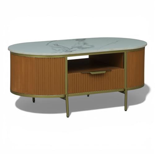 Image of Monaco Centre Table | Premium Sintered Stone Center Top Table for Living Room | Coffee Table | 110 x 60 x 45 cm | Premium Acrylic Terracotta Brown Finish