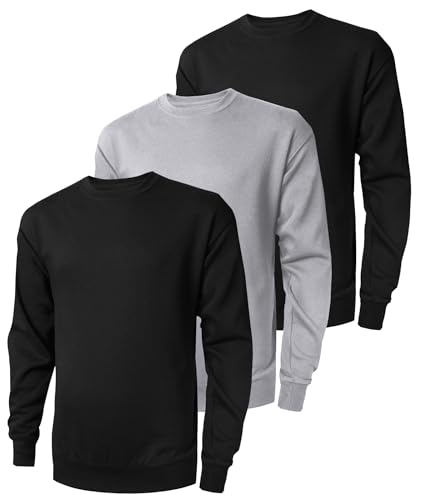 ZITY 3 Pack Mens Crewneck Sweatshirts Lightweight Long Sleeve Casual Pullover Moisture Wicking Sweatshirts for Men Black Black Grey XL