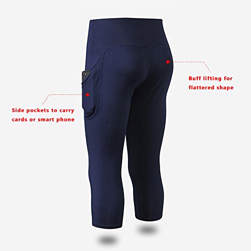 Andoer Calças femininas de ioga com bolsos cintura alta leggings esportivos meia-calça alongamento f