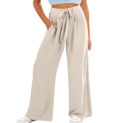 Girls Palazzo Pants High Waist Wide Leg Sweatpants Drawstring Kids Flowy Casual Trousers Loose Plain Elastic